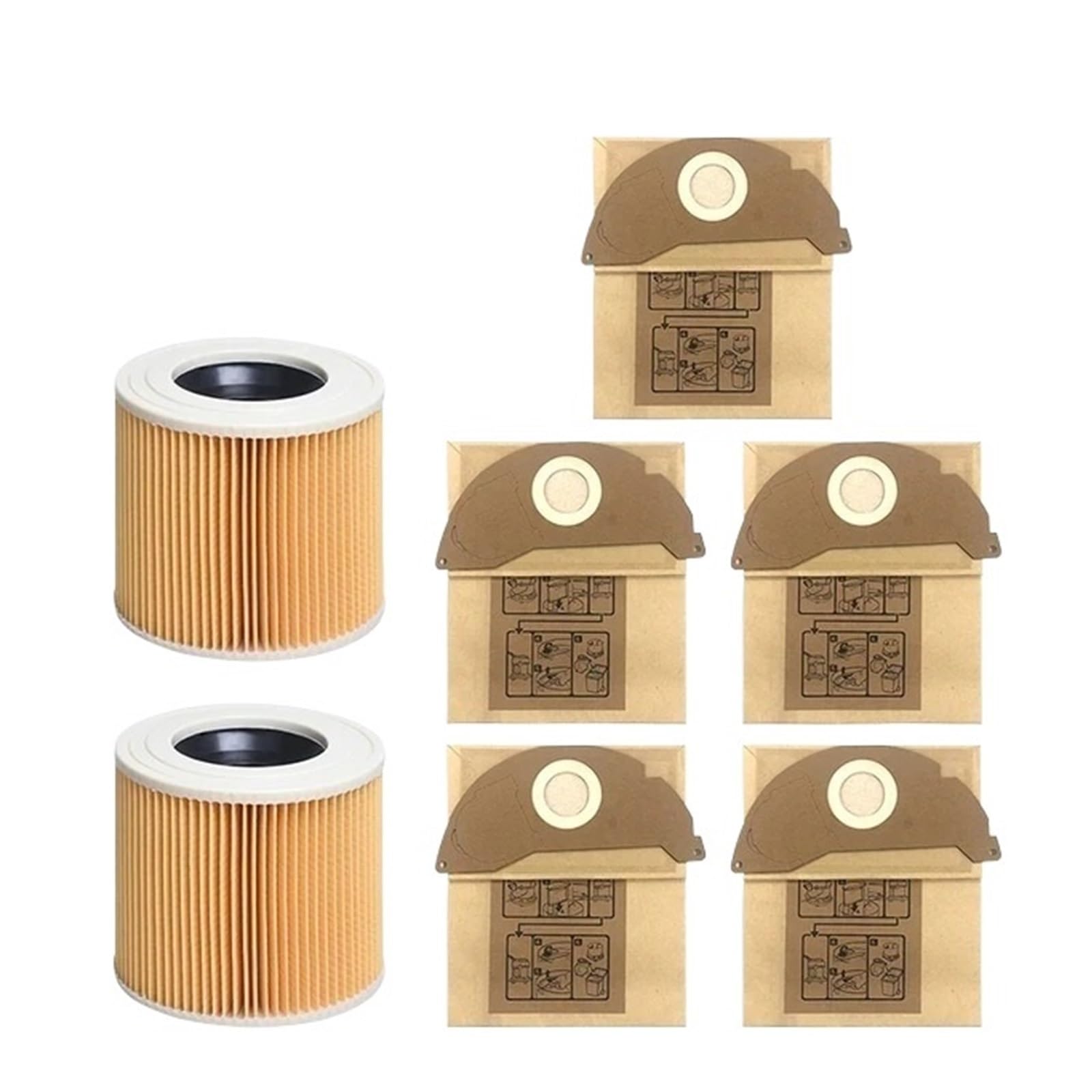 EEZII Vacuum Cleaner Filters Dust Bags, Compatible For Karcher, WD2.250 WD2250 A2004 A2054 MV2 WD2 Vacuum Cleaner Spare Parts Bags Replacement Accessories(7pcs)