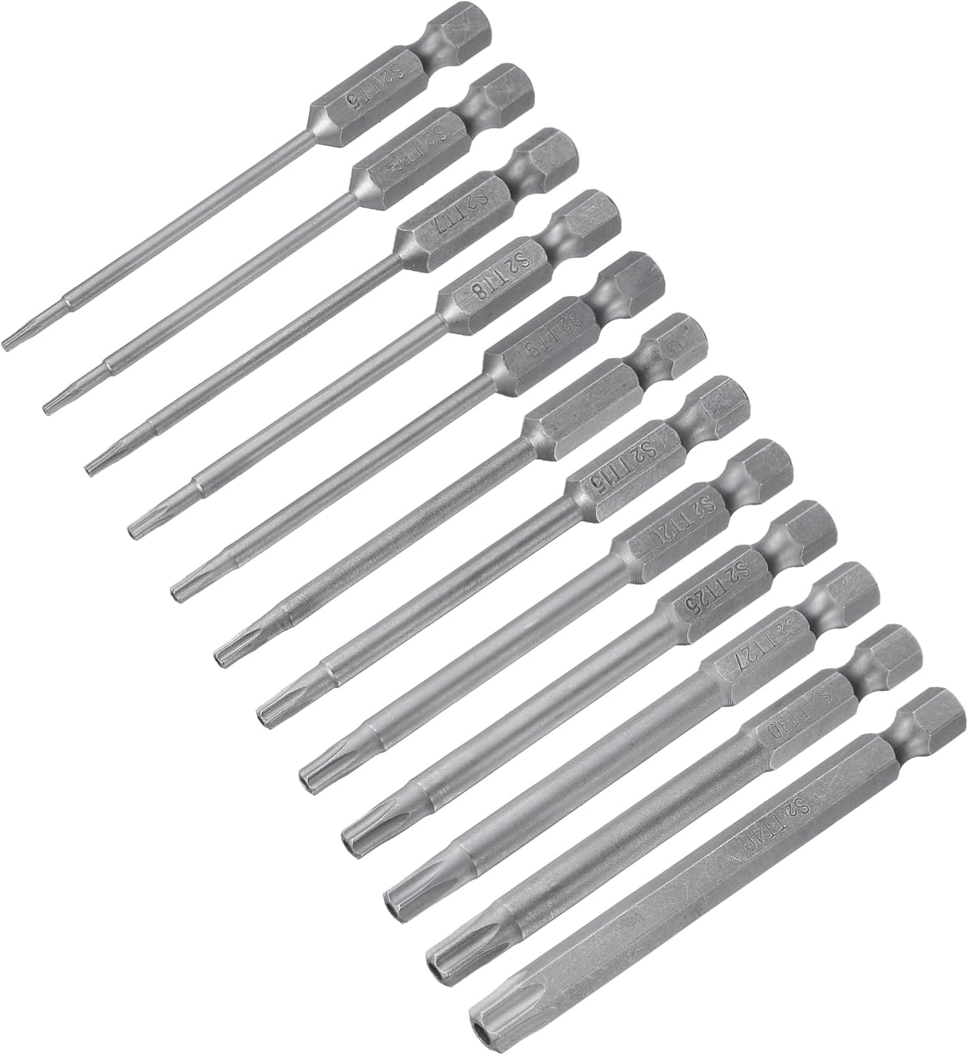 HARFINGTON 12pcs Torx Screwdriver Bit Set TT5/TT6/TT7/TT8/TT9/TT10/TT15/TT20/TT25/TT27/TT30/TT40 S2 Steel 1/4" Hex Shank 3" Length Magnetic Star 6 Point Head Power Drill Bits