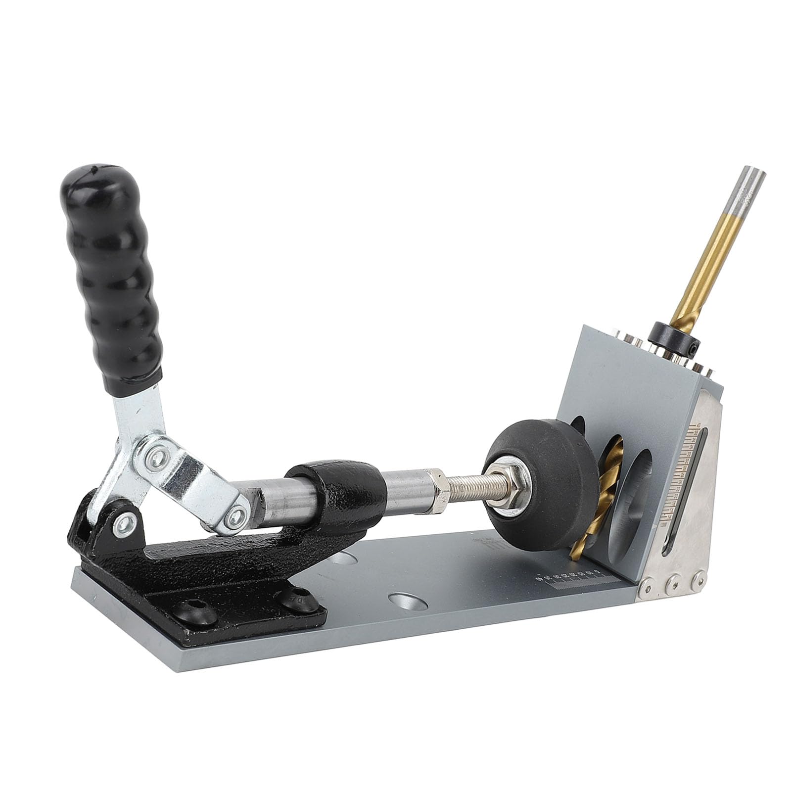 Kit professionale per fori a tasca con regolazione dell'angolo per progetti di falegnameria fai-da-te, in lega di alluminio e legno massello, set da 33 pezzi, 27x6 cm.