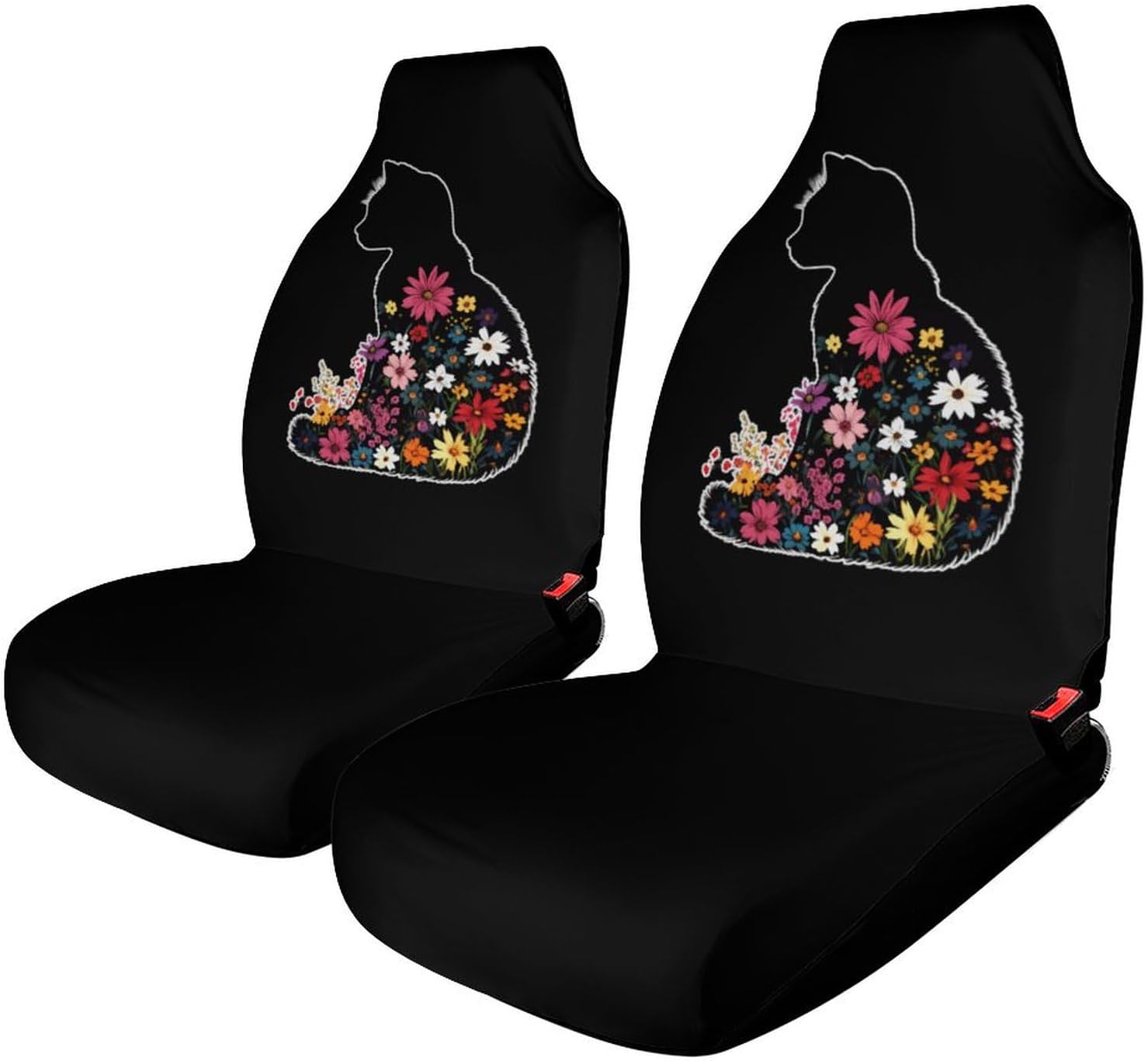 Cat Flowers Car Seat Covers Universal Car Front Seats Protector Auto Interior Accessories 1PCS
