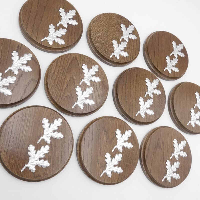 Generisch 10 placas de cuña redondas marrón AF 13 cm con 20 hojas de aluminio de roble, tabla cuña, tabla de especias, cartel trofeo.