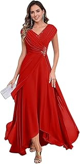 Lace Appliques Long Mother of The Bride Dresses for Women Cap Sleeves Formal Dress Hi-Lo V Neck Evening Gowns - Buy now