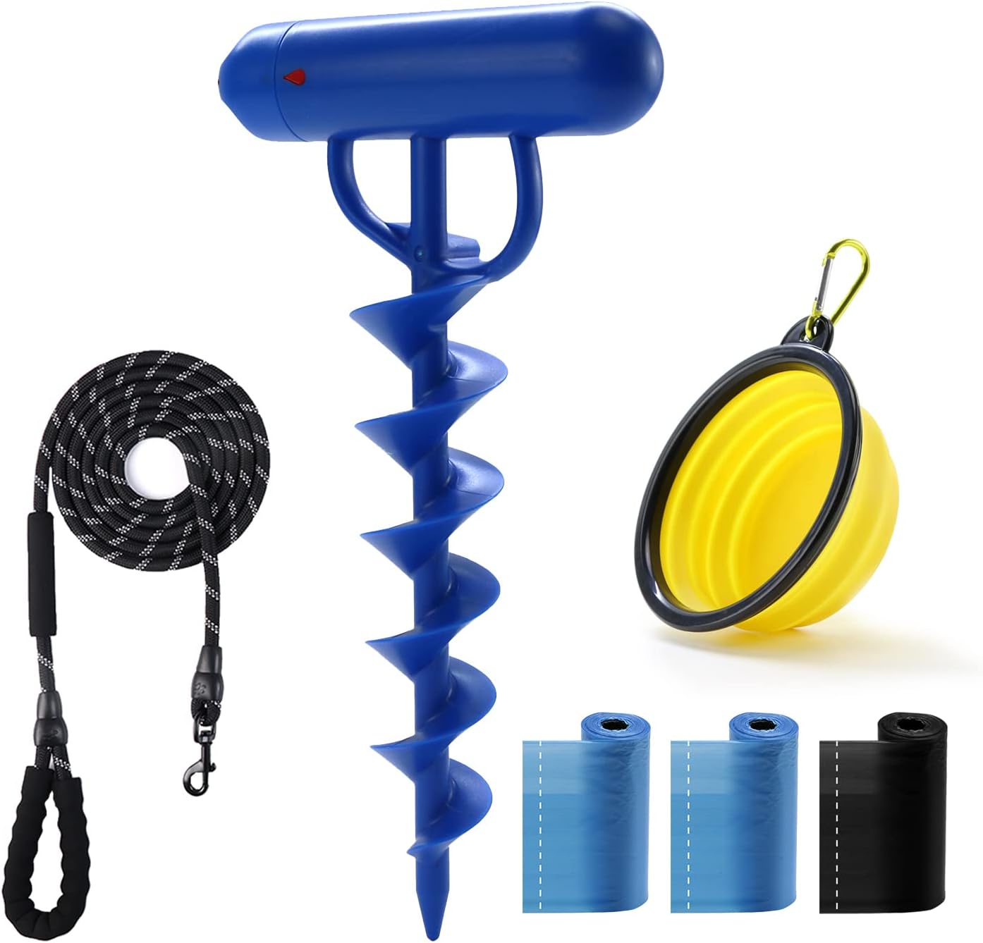 Dog Tie Out Cable Stakes Dog Reflective Leash and Stake for Outside Camping Yard Beach Lawn Dog Anchor to Holds Small /Medium/Large Dogs (BULE-5IN1) GZ-T-BU