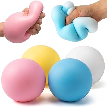 4 Inch Giant Squishy Stress Balls,Jumbo Dough Balls Fidget Toys for Kids and Adults,Stretchy Squeeze Sensory Ball, Ideal Prize Box Party Goodie Bag Stuffers for Teens Anxiety Autism ADHD Special Needs