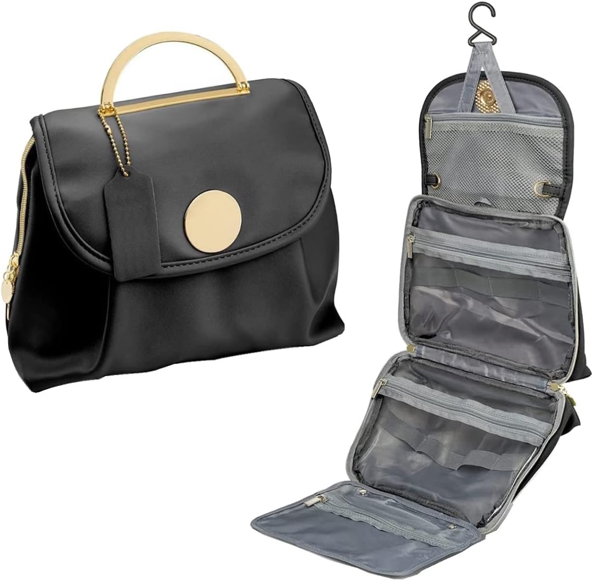 Travel Toiletry Bag for Women, Toiletry Travel Bag with Hanging Hook, Perfect Toiletry Bags for Traveling Women, Travel Size Toiletries & Travel Essentials Toiletry Bag is Great Gift (Blk)