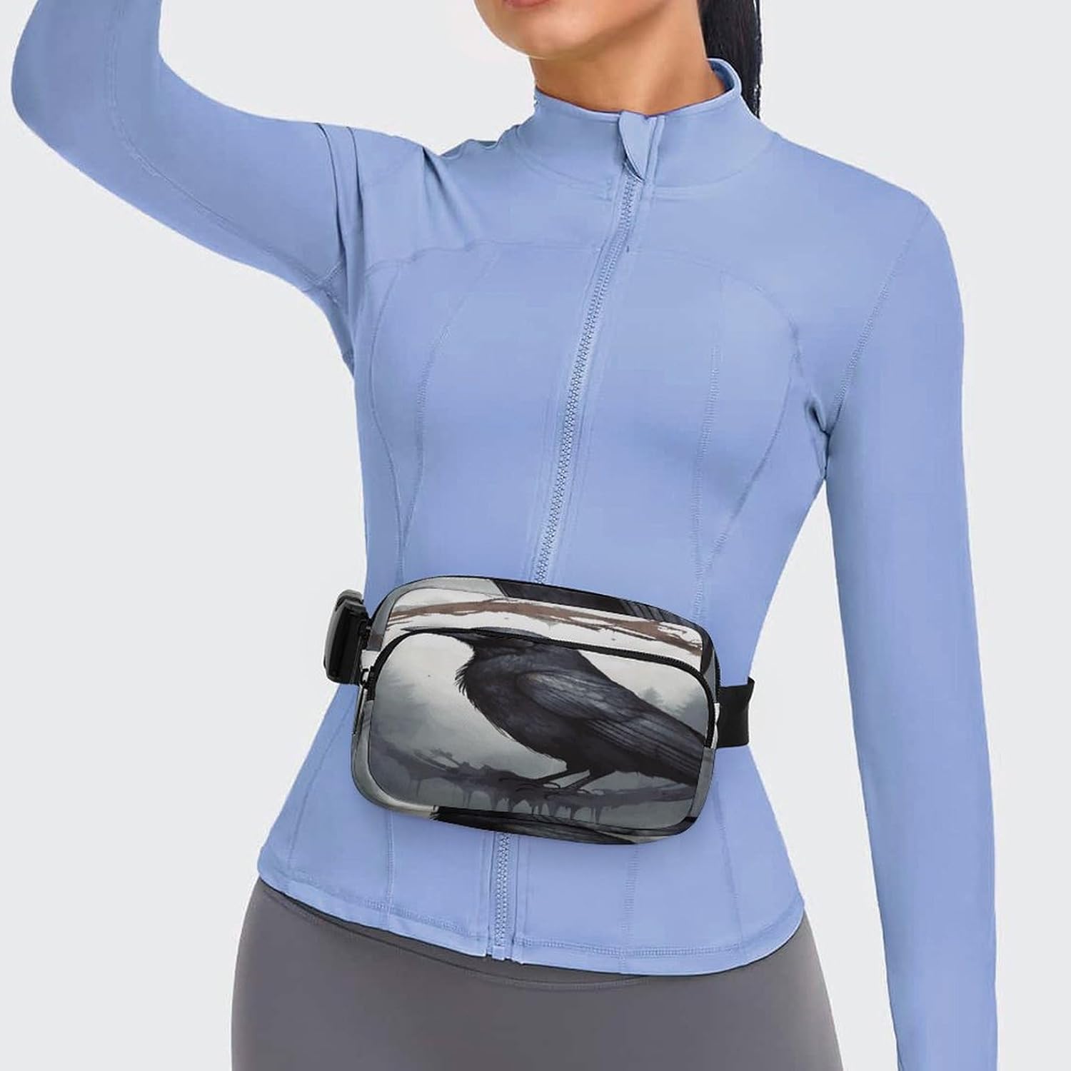 Black Crow Fanny Pack Belt Bag with Adjustable Strap Fashion Waist Bag for Outdoor Sports Hiking