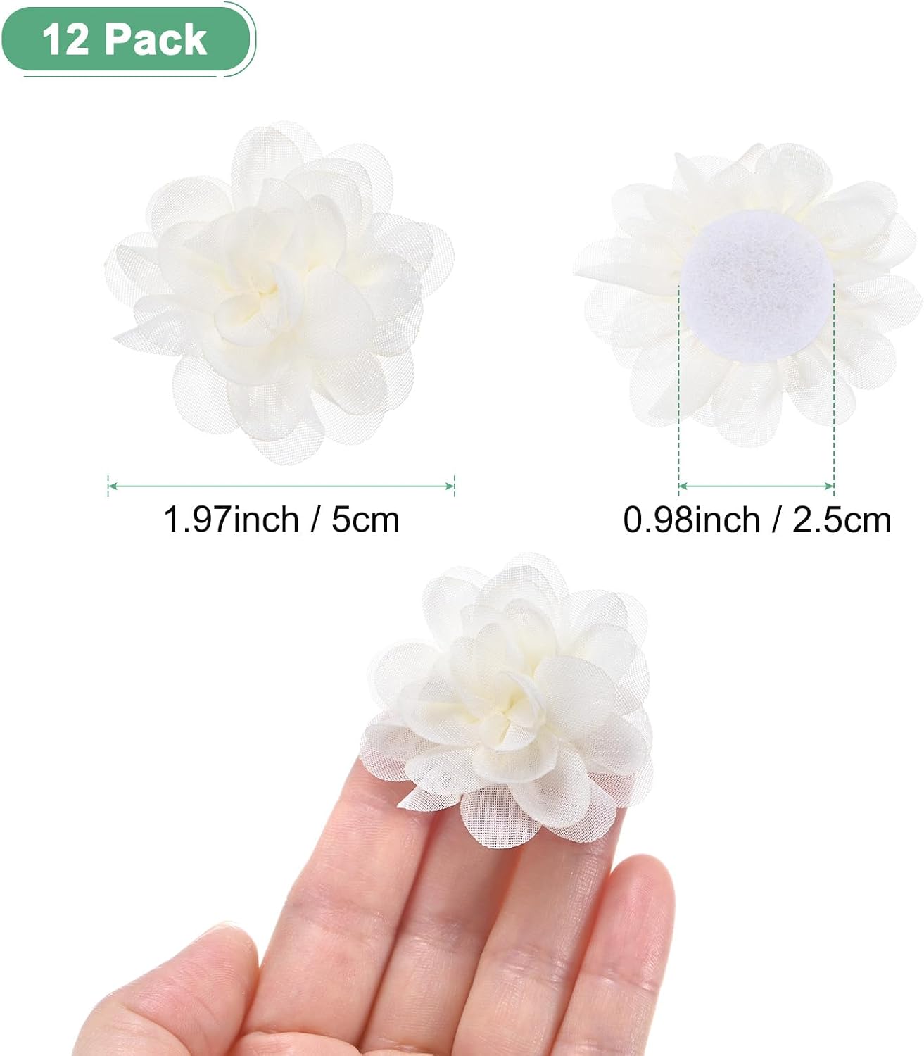 M METERXITY 12-Pack Chiffon Flowers 1.97''x1.97'' Mesh Fabric, Beige image 3