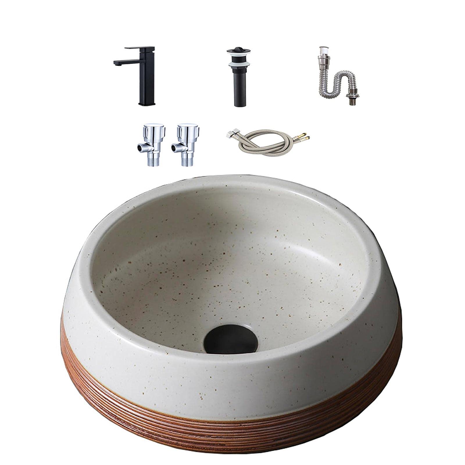 Lavabo Redondo De Cerámica para Baño, Lavabo De Diseño Creativo, Lavabo De Sobreponer De 16.1"*14.1"*5.9",B-One Size