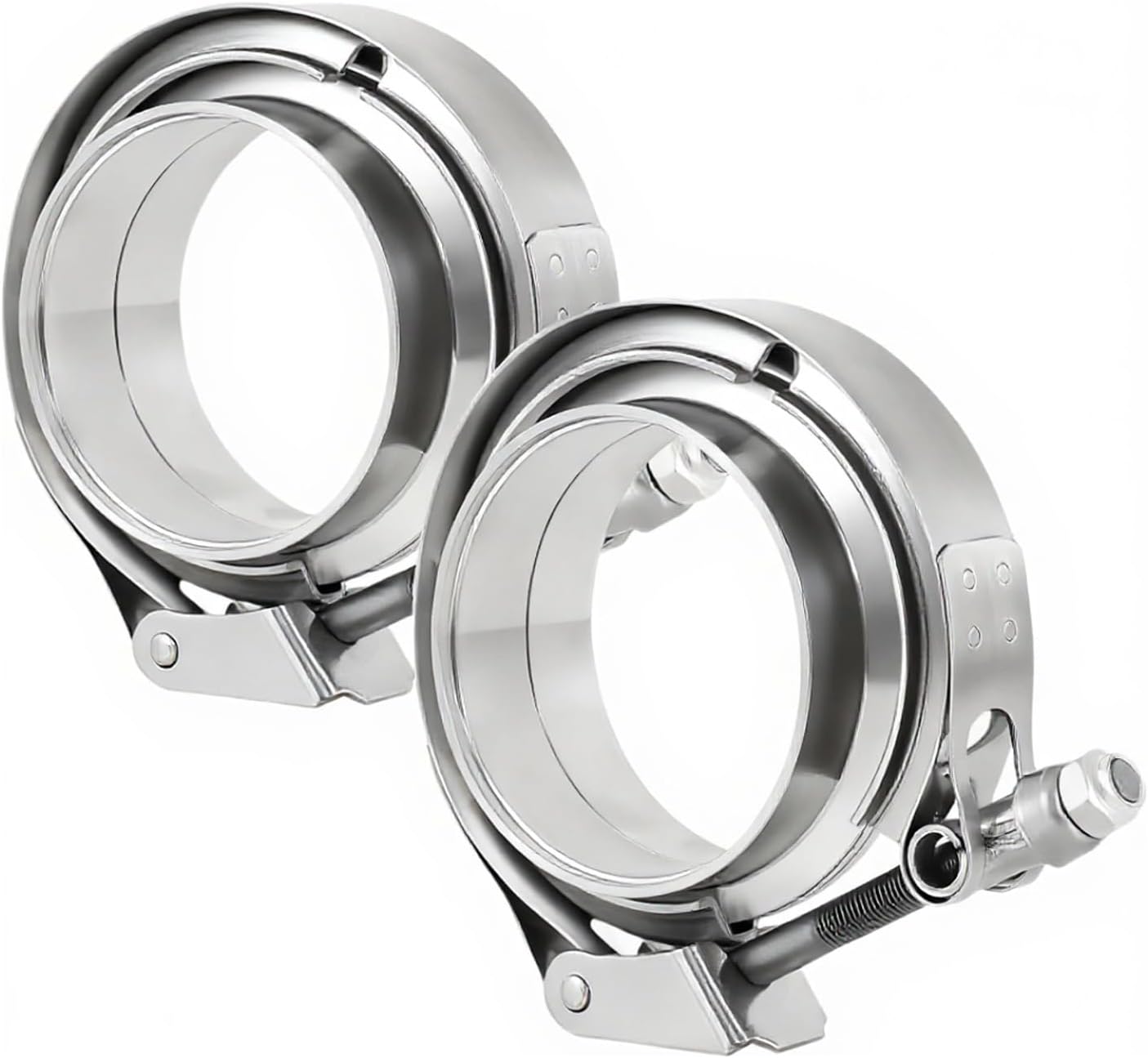 2 Pack 3 inch Exhaust V Clamps Stainless Steel with ID 3" Male Female Flanges v-band Clamp Quick Release Latch Bolt