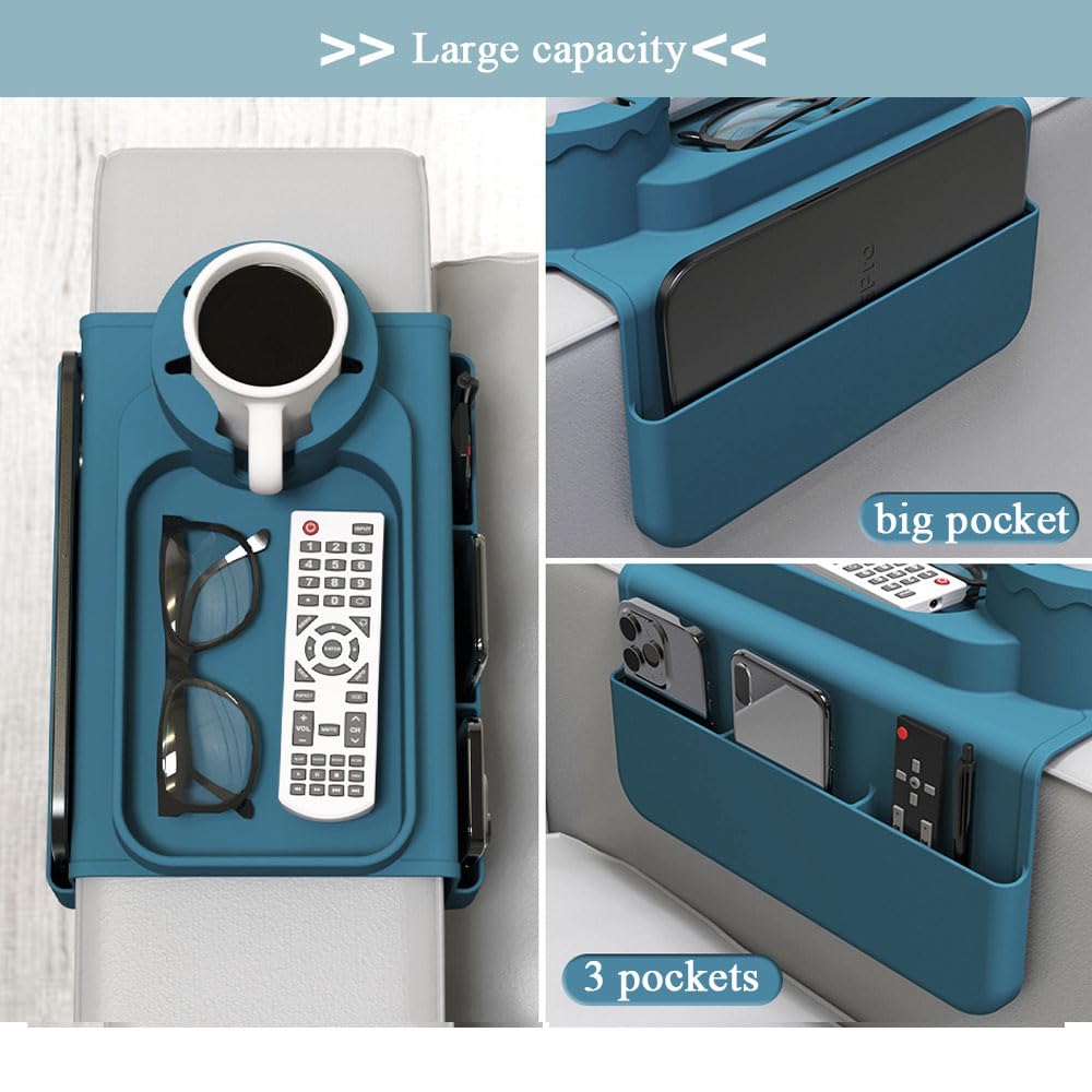 Hosoncovy Siliconen Bank Cup Organizer Dienblad Drank Houder met Zijvakken voor Bank Arm Bank Caddy Anti-Mors voor Stoel Recliner, Armsteun Afstandsbediening en Mobiele Telefoon Organizer Houder