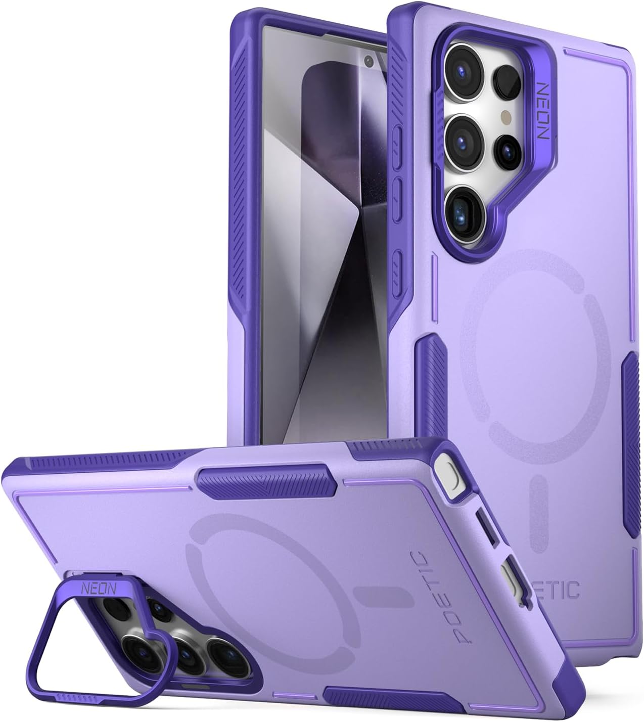 Poetic Neon Case for Galaxy S24 Ultra 6.8", [Built-in Camera Stand] [Compatible with Wireless Charge], Dual Layer Rugged Slim Shockproof Protective Cover, Military Green