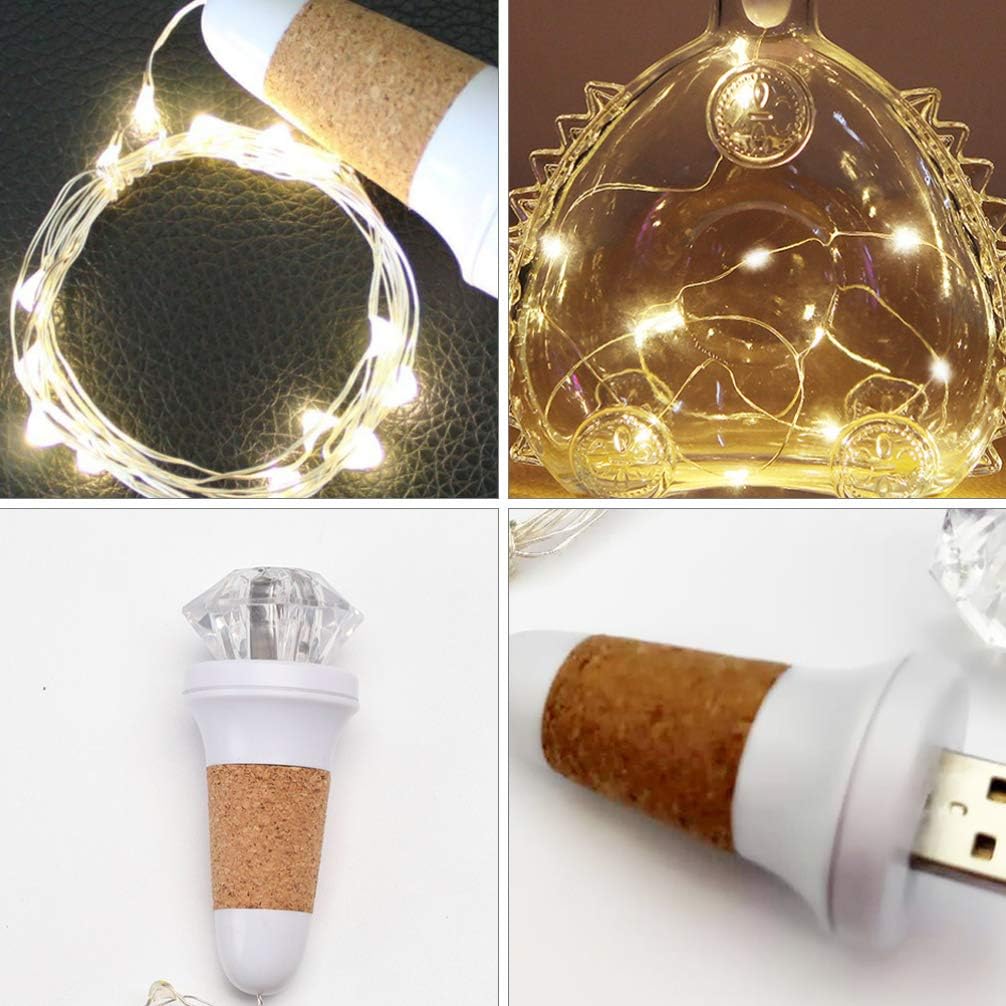 Uonlytech 2pcs Wine Bottle Lights Cork Bottle Lights Wine Cork String Lights Christmas Holiday Party Wedding Jar Lamp Decor (Pack of 2)