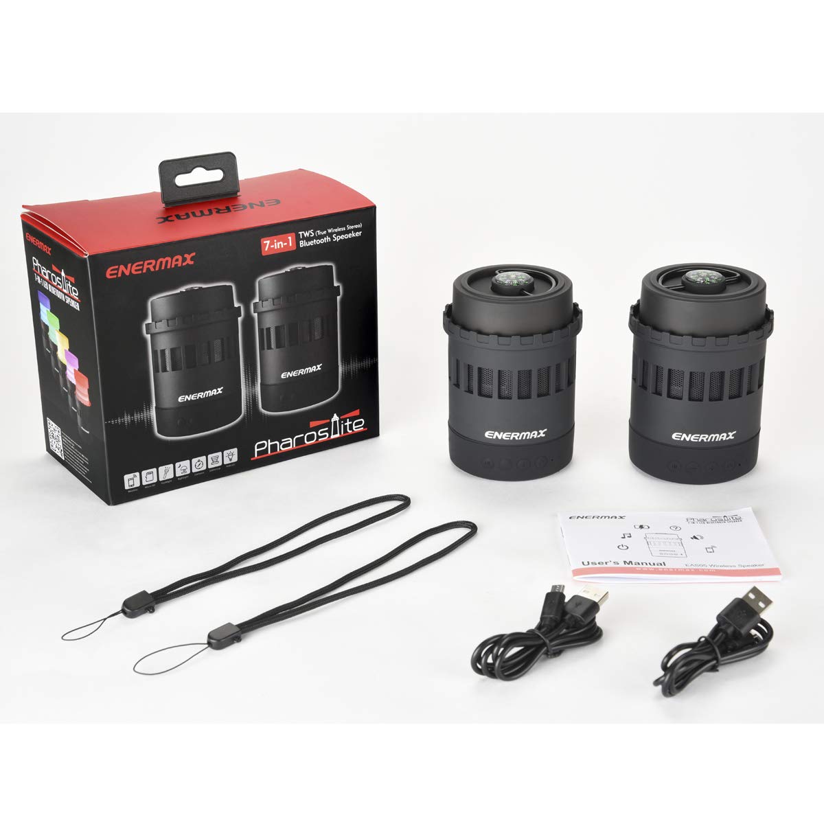 ENERMAX PHAROSLITE bezprzewodowy głośnik stereo Bluetooth 7 w 1 z wbudowanym odtwarzaczem muzyki i gniazdem Micro SD; EAS05-BK czarny
