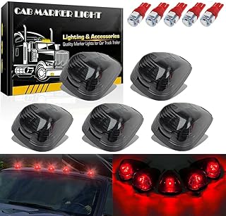GLOFE 5X Black Smoke Lens Cab Roof Marker Running Lamps w/Brilliant Red LED Lights Compatible with Ford F150 F250 F350 F450 F550 F650 F750 E150 E250 E350 E450 1999-2016 Super Duty Pickup Trucks