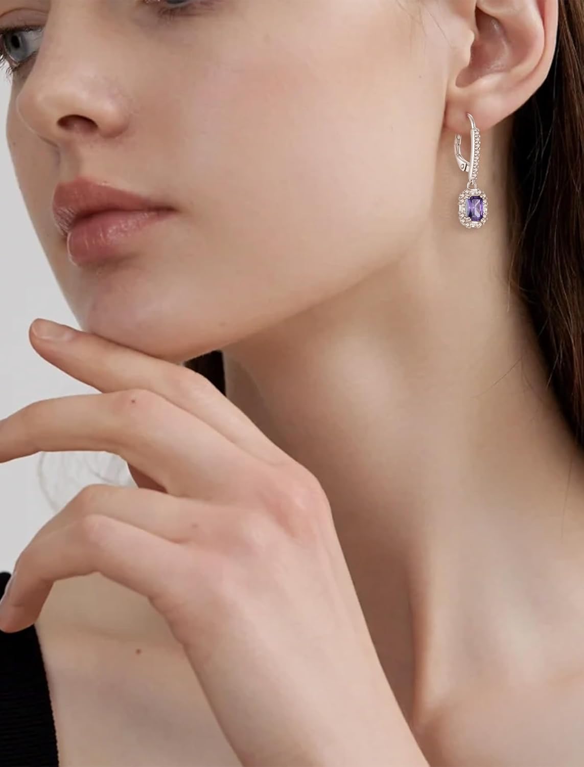 925 Sterling Silver Earrings Square Earrings with Princess Cut Birthstones, Halo Dangle Earrings with Leverback for Women Jewelry Gifts - Image 2