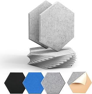 Sound Proofing Panels Soundsbay 12 Pack Hexagon Self-Adhesive Soundproofing Panels Acoustic Foam Panels High Density Acoustic Panels for Recording Acoustic Treatment Sound Absorbing Panels 30x25x1cm