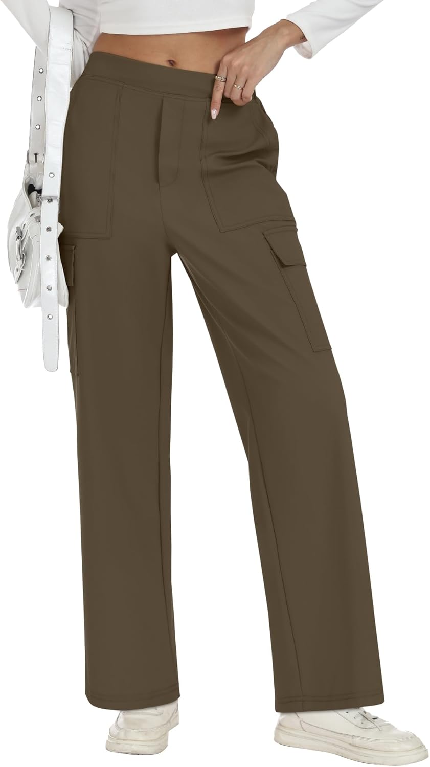 Women's Wide Leg Yoga Pants with Pockets Travel Pants Work Quick Dry Lightweight Casual