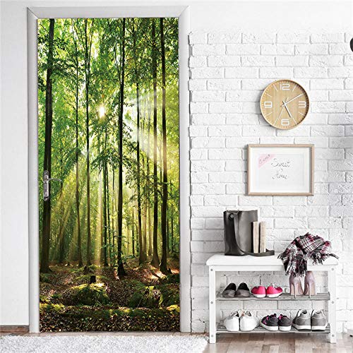 HCCYFRGN® Adhesivos Para Puertas Mural - Paisaje Del Bosque Al Amanecer 80X200Cm 3D Autoadhesivo Puerta Pegatina Paredes Impermeable Vinilos Papel Pintado Puerta Decoracións