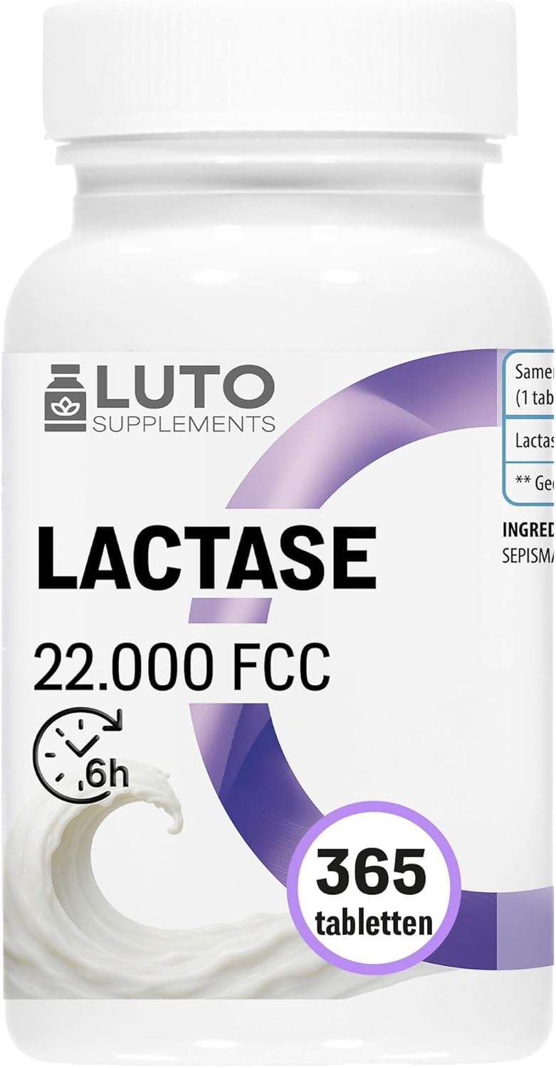 Lactase 22,000 Depot – 365 tablets with depot action (Sepismart Slow Release) – High dose with 22,000 FCC units – For lactose intolerance + milk intolerance – LUTO Supplements Lactase 22,000 Depot – 365 tablets with depot action (Sepismart Slow Release) – High dose with 22,000 FCC units – For lactose intolerance + milk intolerance – LUTO Supplements