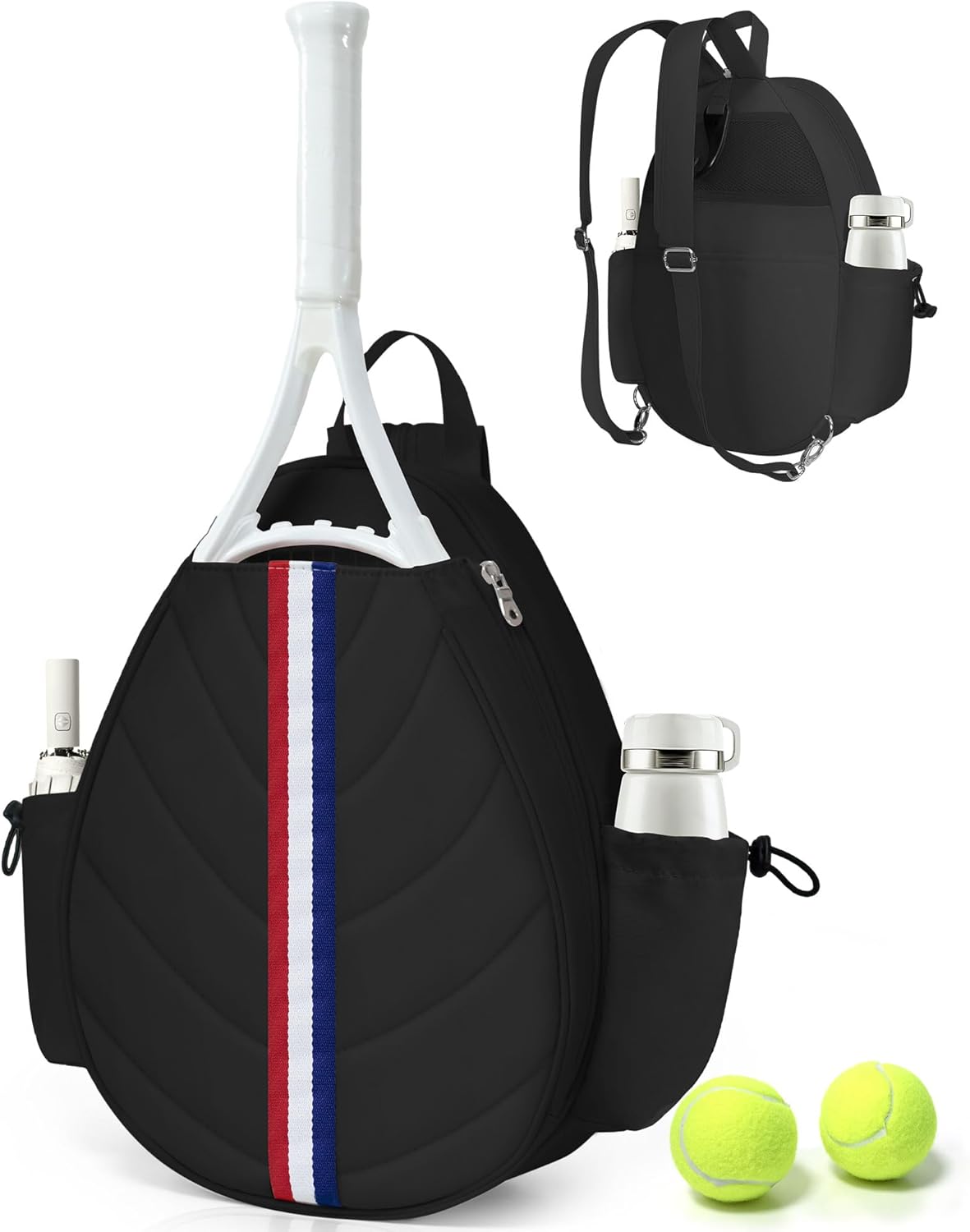 Tennis Bag, Water Resistant Tennis Backpack for Women Men, Quilted Crossbody Sling Design for Tennis, Pickleball, Badminton Rackets