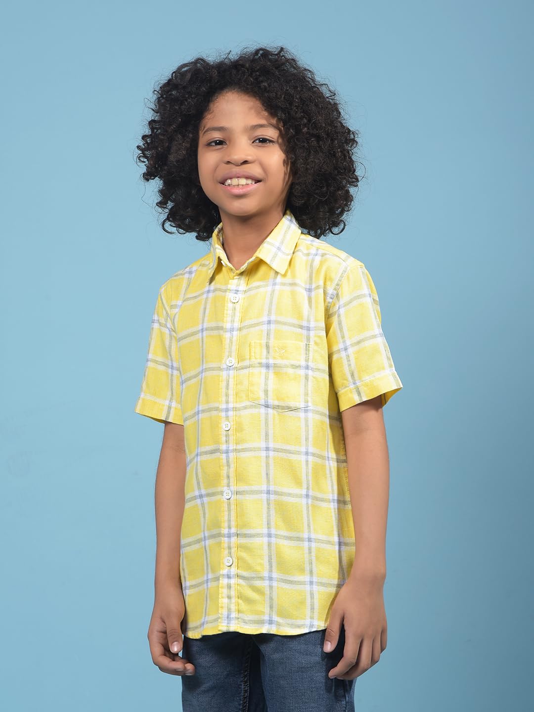 Crimsoune Club Boy's Yellow Checked 100% Cotton Shirt (13-14Y) 1
