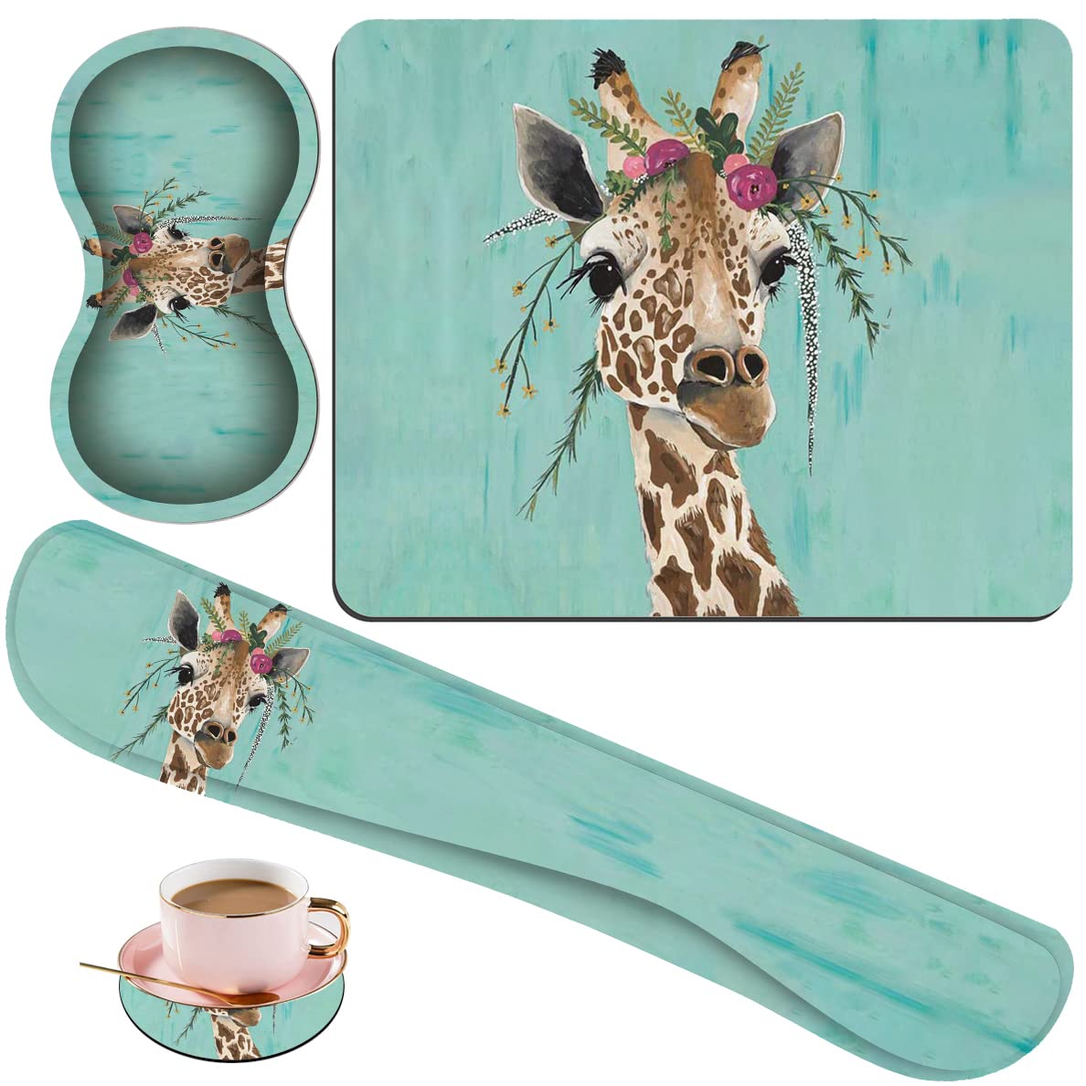 Keyboard Wrist Rest Pad + Square Mouse Pad + Wrist Rest Support Pad + Coaster, Ergonomic Memory Wrist Rest Support 4-Piece Combo Set for Gaming and