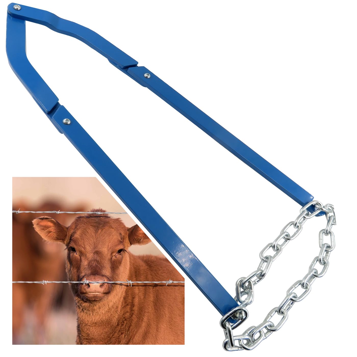 Fence Fixer Heavy Duty-Barbed Wire Fence Tools-Barb Wire Stretcher?Works with Barbed Wire, Electrical Fence Wire, Horse Fencing or Net Wire Fencing (Azure-Blue, Medium)