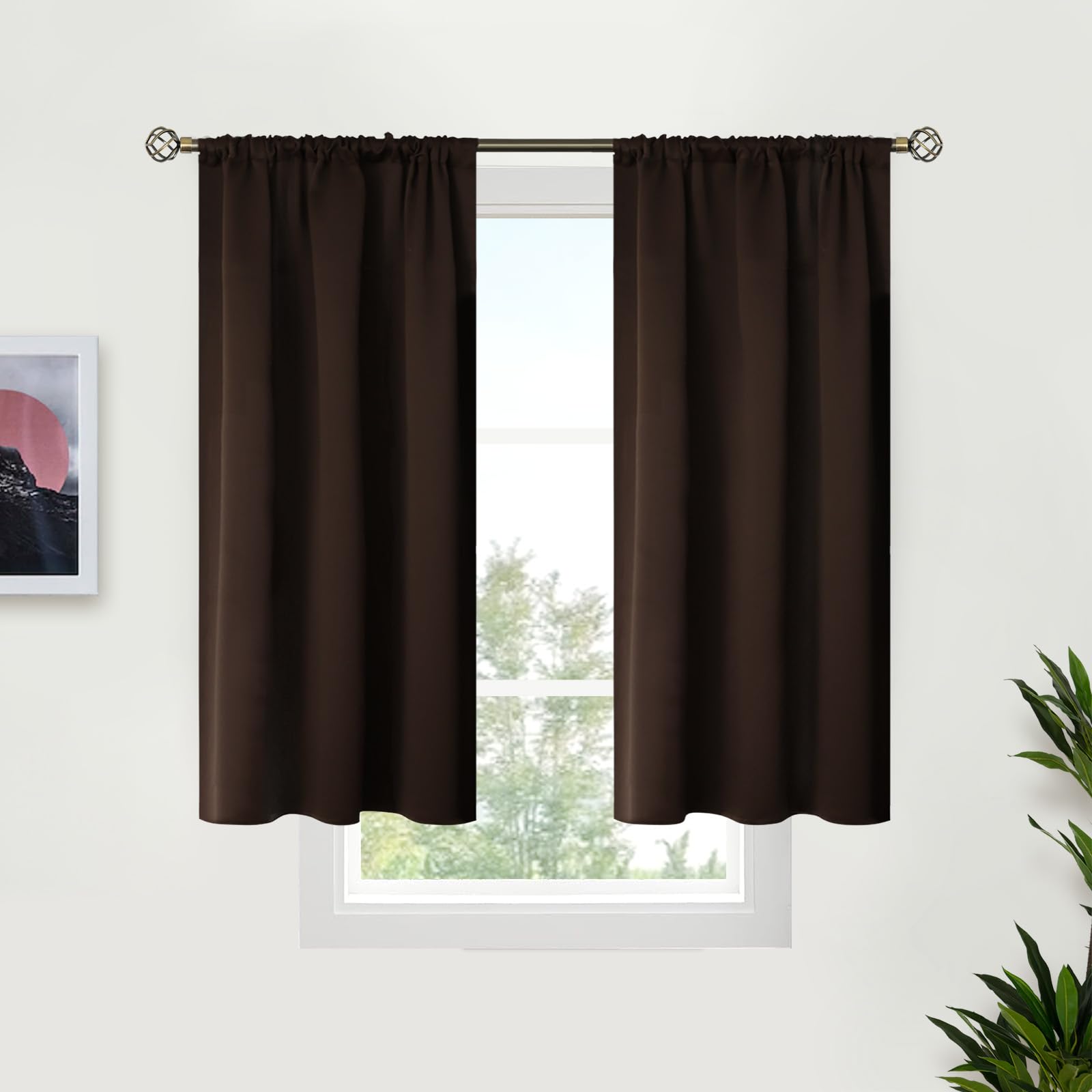 BGment Short Blackout Curtains for Bedroom 40 Inches Long - Thermal Insulated Room Darkening Curtain for Kitchen, Brown, 34 x 40 Inch, 2 Panels