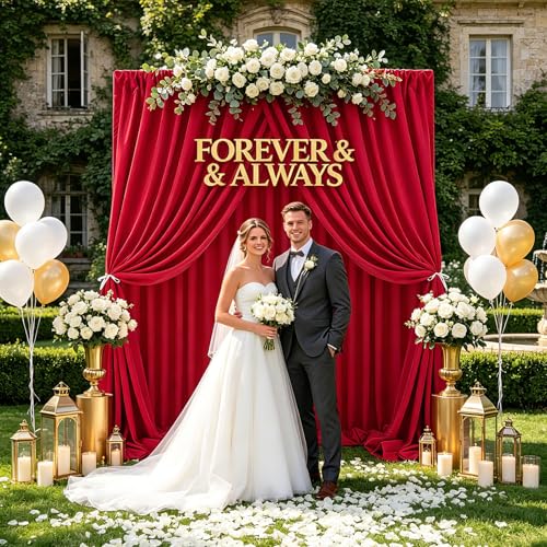 Image of Red Backdrop Curtains 30ft x 8ft: Polyester Photography Backdrop Drapes - Wedding Party Christmas Backdrop Decorations