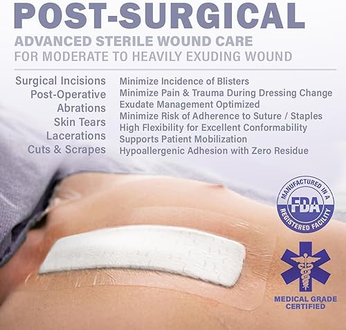 Miniatura 5 de EVERLIT - Apósito posquirúrgico, apósito adhesivo estéril impermeable para el cuidado de heridas postoperatorio, vendaje recubierto de silicona