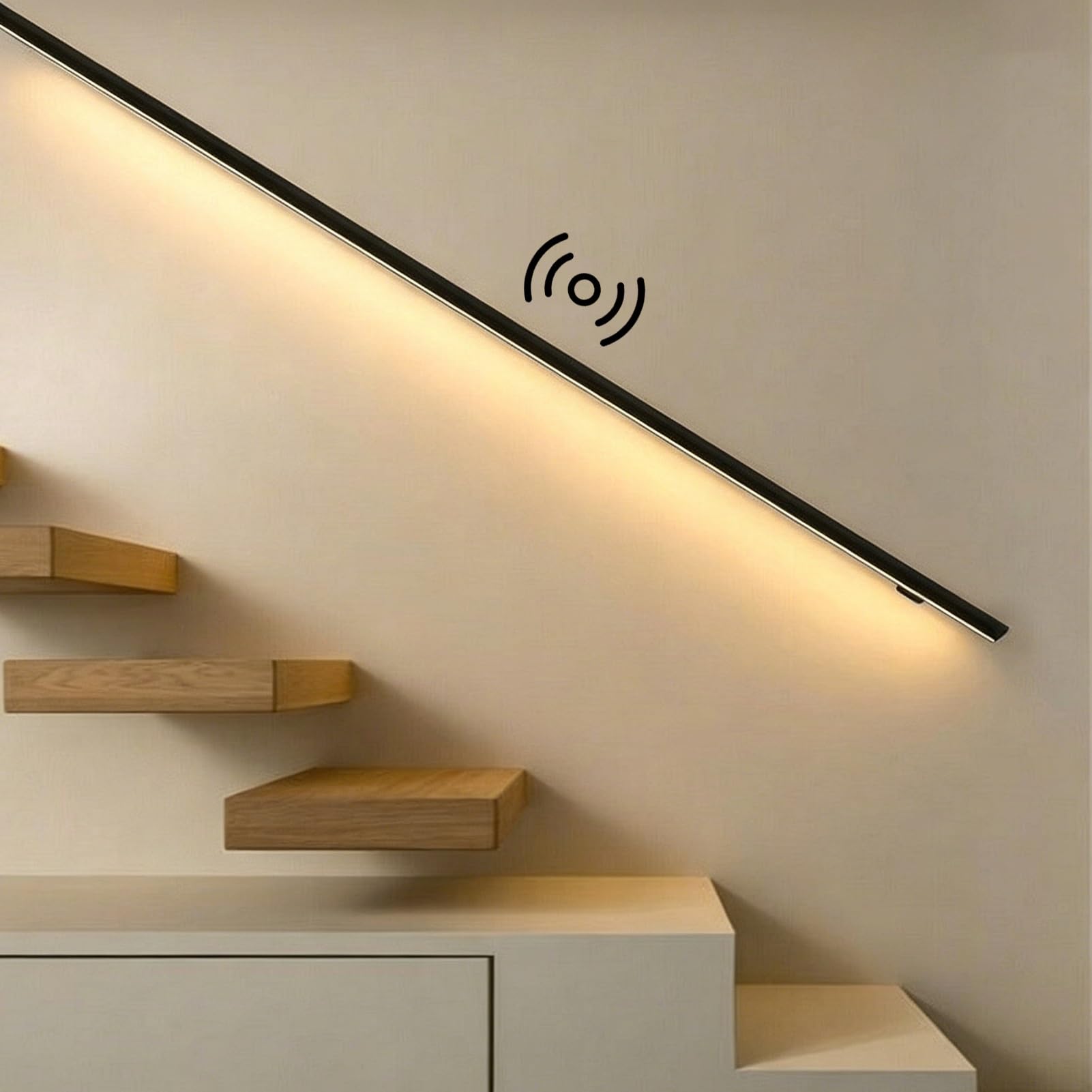 LED Lighting Aluminum Alloy Stair Handrail, Illuminated Sensor Activated Banister Rails for Hallway, Wall Mounted Support Stair Railing Rod(Right Warm Light,2.3ft/0.7m)