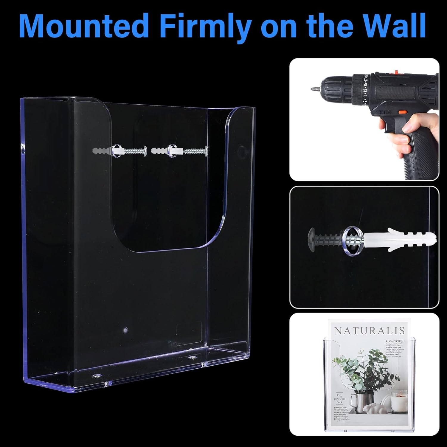 Ripeng 12 Pack Brochure Holder Wall Mount 6x9 Inch Clear Acrylic Flyer Holder Magazine Pamphlet File Display Stand Plastic Wall Organizer for Literature Mail Paper document Rack Display