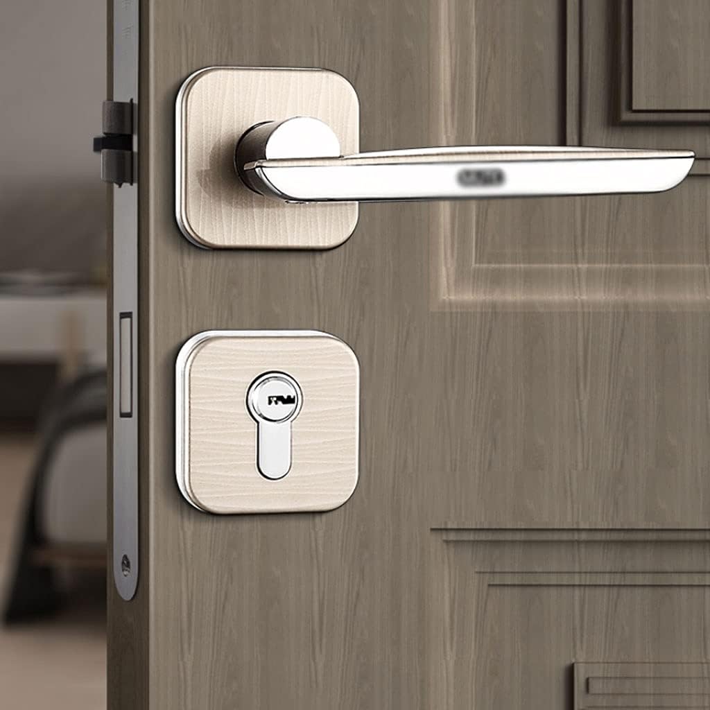 Door Knob Lever Mute Door Lock Door Levers, Door Handle with Key Inside Left and Right for Bedroom Study Room Bathroom Door Lock with Handle (Color : Style B Silver Right Inner)