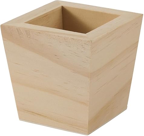 Plaid Unfinished Wood Square Planter, 3" x 3" x 3" Wooden Surface Perfect for DIY Arts and Crafts Projects, 63517