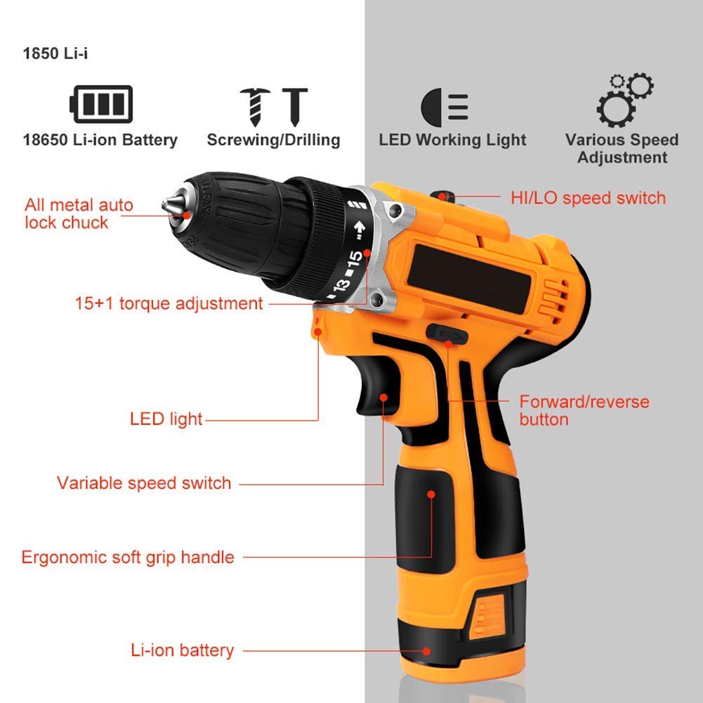 Trapano Avvitatore Elettrico a Batteria con cacciavite Elettrico da 16,8 V Max, Batteria a Cambio rapido e Caricabatterie Inclusi