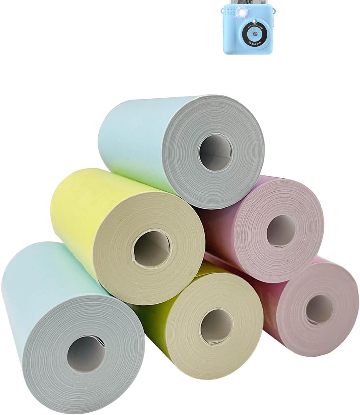 6 Roll Printer Paper for Kids Instant Print Camera, HD Printing Thermal Print Paper Set, Refill Replace Camera Printer Paper-Pink Blue Yellow
