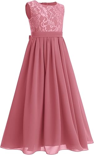 Miniatura 2 de Vestidos de Niña de las Flores Junior para Bodas, Dama de Honor, Fiesta de Graduación, de Gasa con Encaje Floral, Vestido Largo Fluido Maxi de