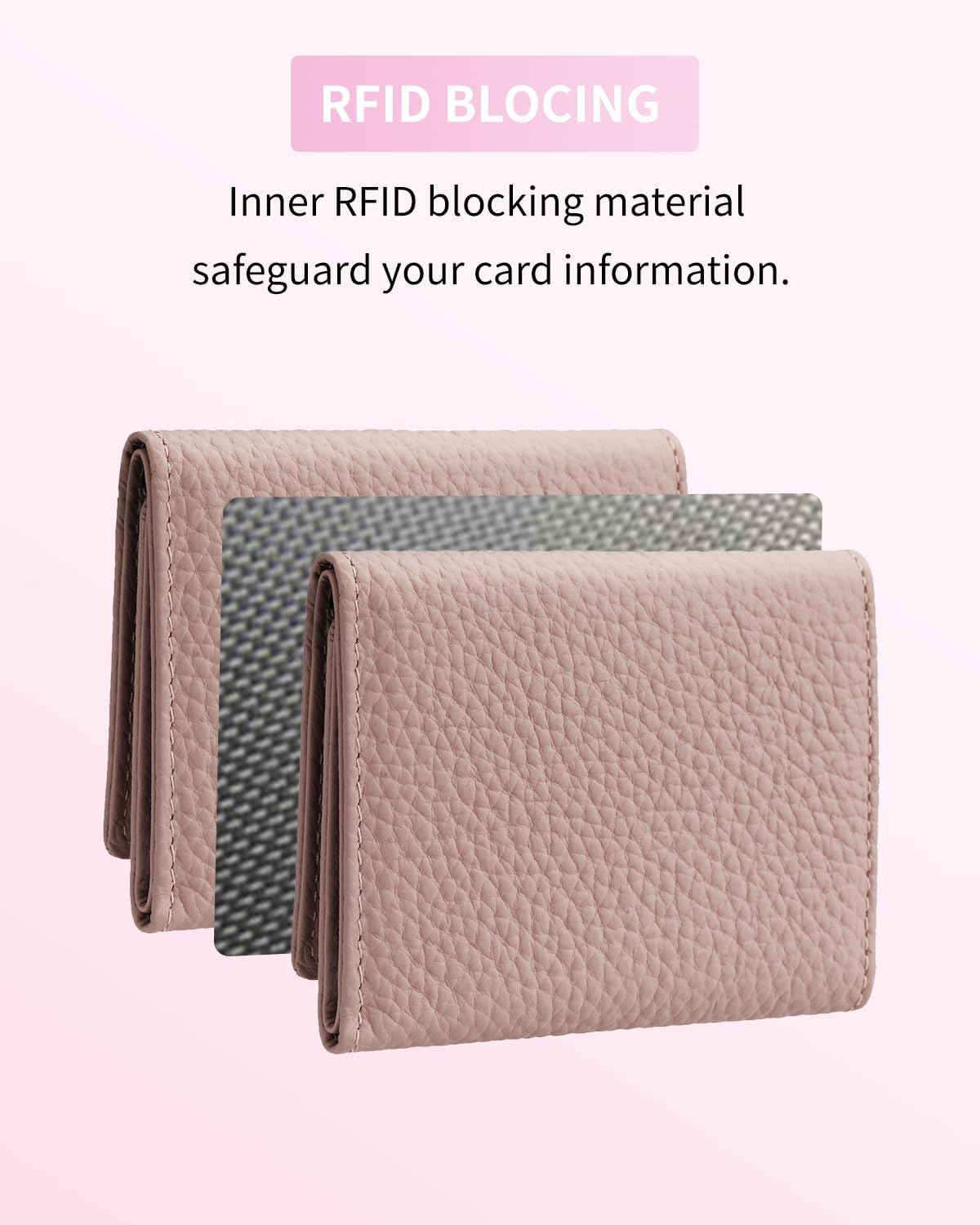 Real Leather RFID Blocking Small Wallet for Women with Coin Pouch Trifold Mini Pocket Wallet with Cash Slot & Card Holders (Pink Mist)