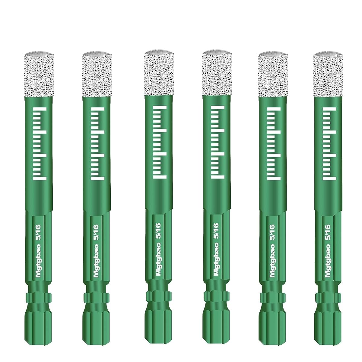 14PCS Green Dry Diamond Drill Bits Set, 8mm Core Drill bit for Granite Marble Tile Ceramic Stone Glass Diamond Hole Saw Kit with 3/16,1/4, 5/16, 3/8, 1/2, 9/16