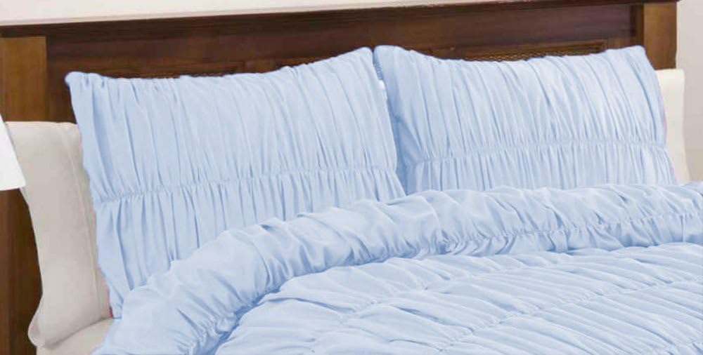 100% Egyptian Cotton 300 Thread Count Gathered Ruffle Pillow Shams Body/Bed Body Solid Blue