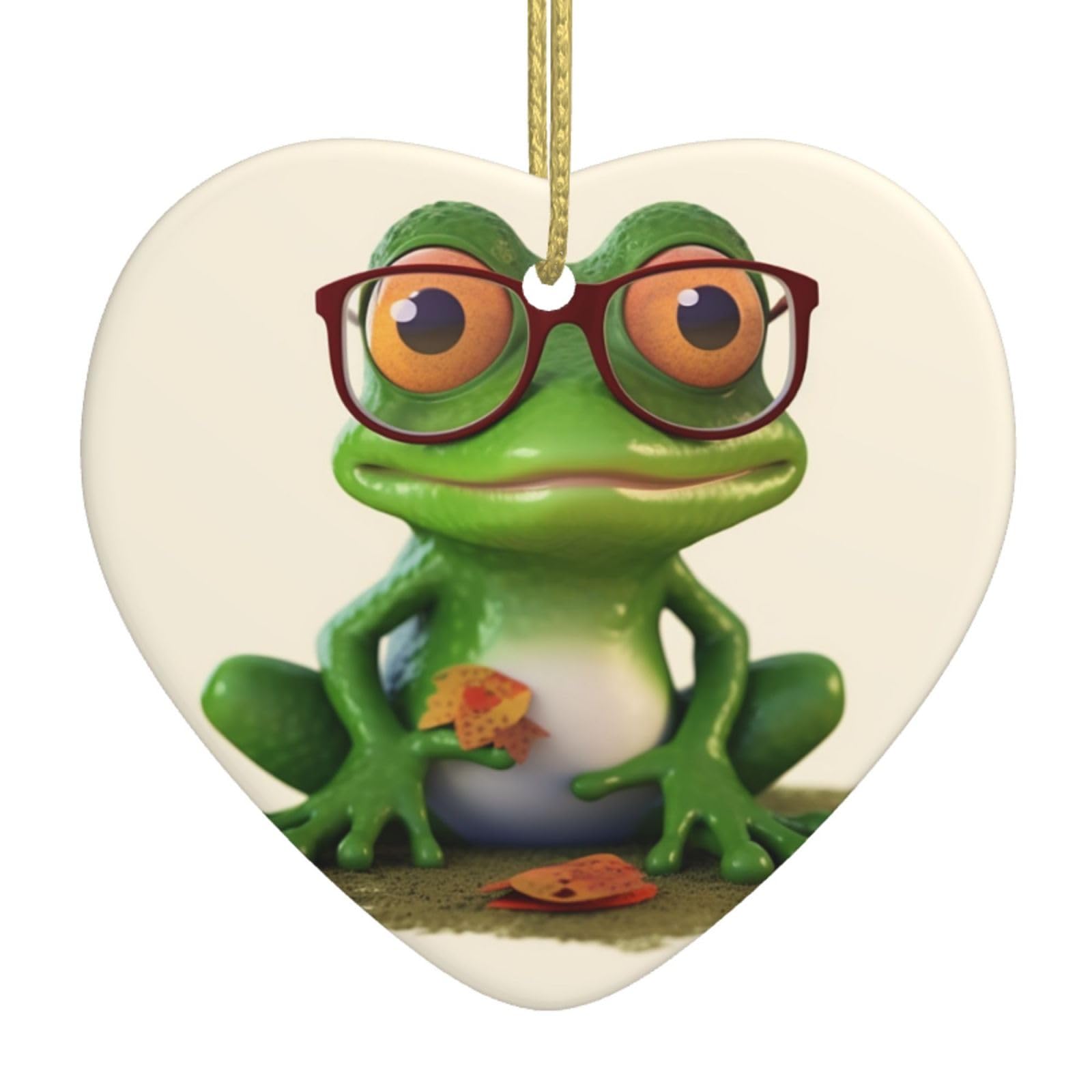 Frog Wearing Glasses Christmas Ornament 2025 Heart Ceramic Hanging Ornaments for Home Decor Christmas Decorations with Gold Rope Double-Sided Xmas Tree Ceramic Hanging for Holiday Party