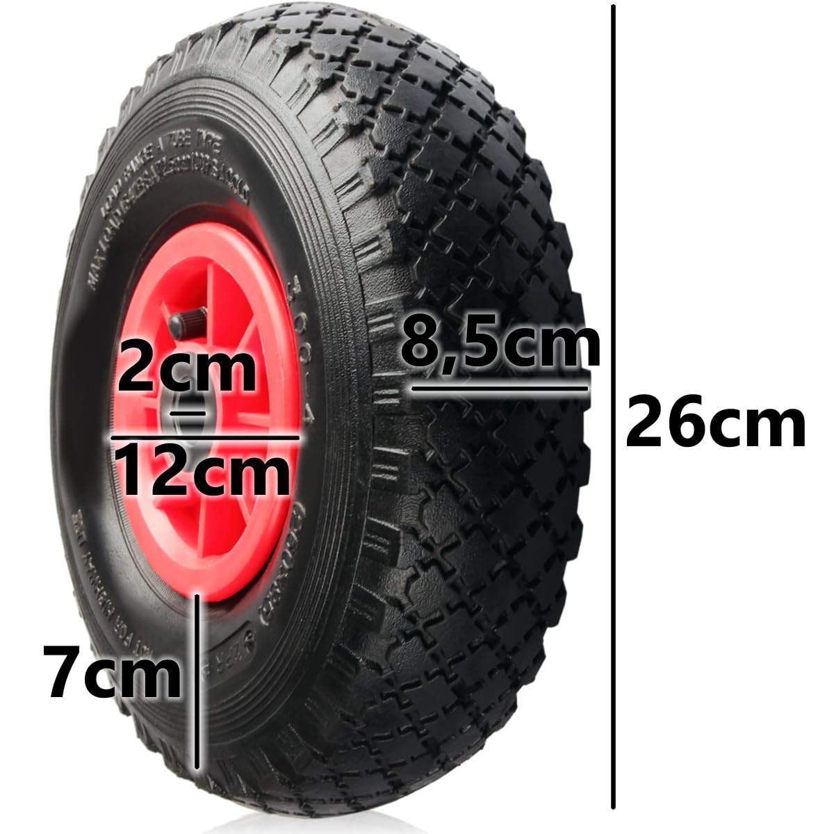 2X Sackkarrenrad 3.00-4 Zoll Ersatzreifen bis 70kg mit Kunststofffelge luftbereift 260 x 85 mm Bollerwagen Rad