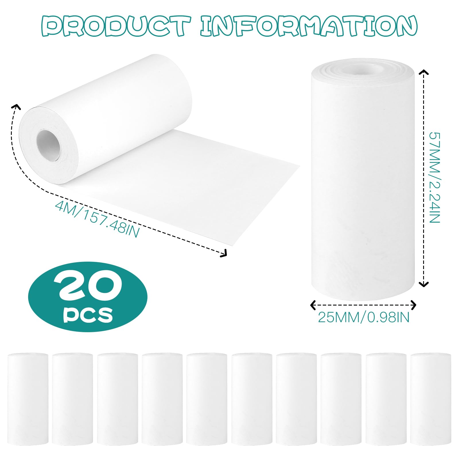 GUOYIHUA 20 Rolls of White 57 x 25 mm Thermal Paper for Children's Instant Cameras and Mini Label Printers - Image 2