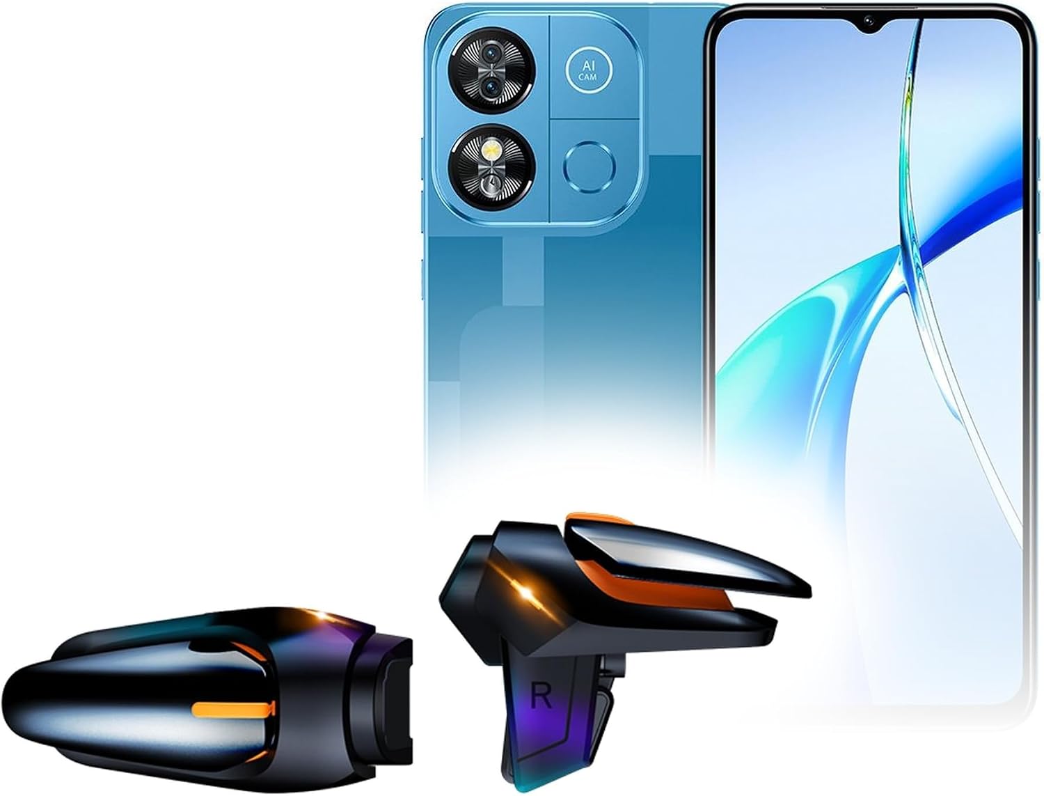 BoxWave Gaming Gear Compatible with Oukitel C57 Pro - Touchscreen QuickTrigger Auto, Trigger Buttons Autofire Gaming Mobile FPS - Jet Black