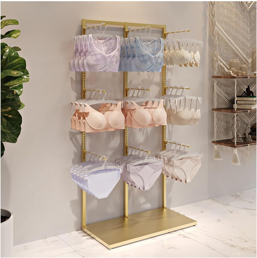 YNBSHGAA Underwear Organizer Rack Handbag Holder for Clothing Store Garment Rack, Boutique Retail Lingerie Display Stand, Multifunctional Commercial Shelves,Gold-65X40X135CM
