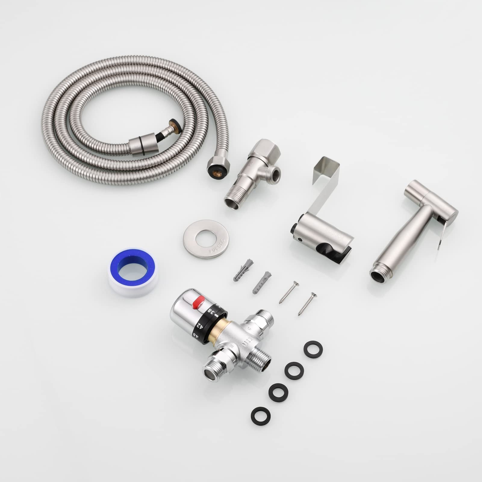 Tecmolog Grifo Bidet Pulverizador Acero Inoxidable Kit Ducha Higienica Duchas Bidet Mano Con Mezclador Termostático Caliente y Fría, WS024F1A