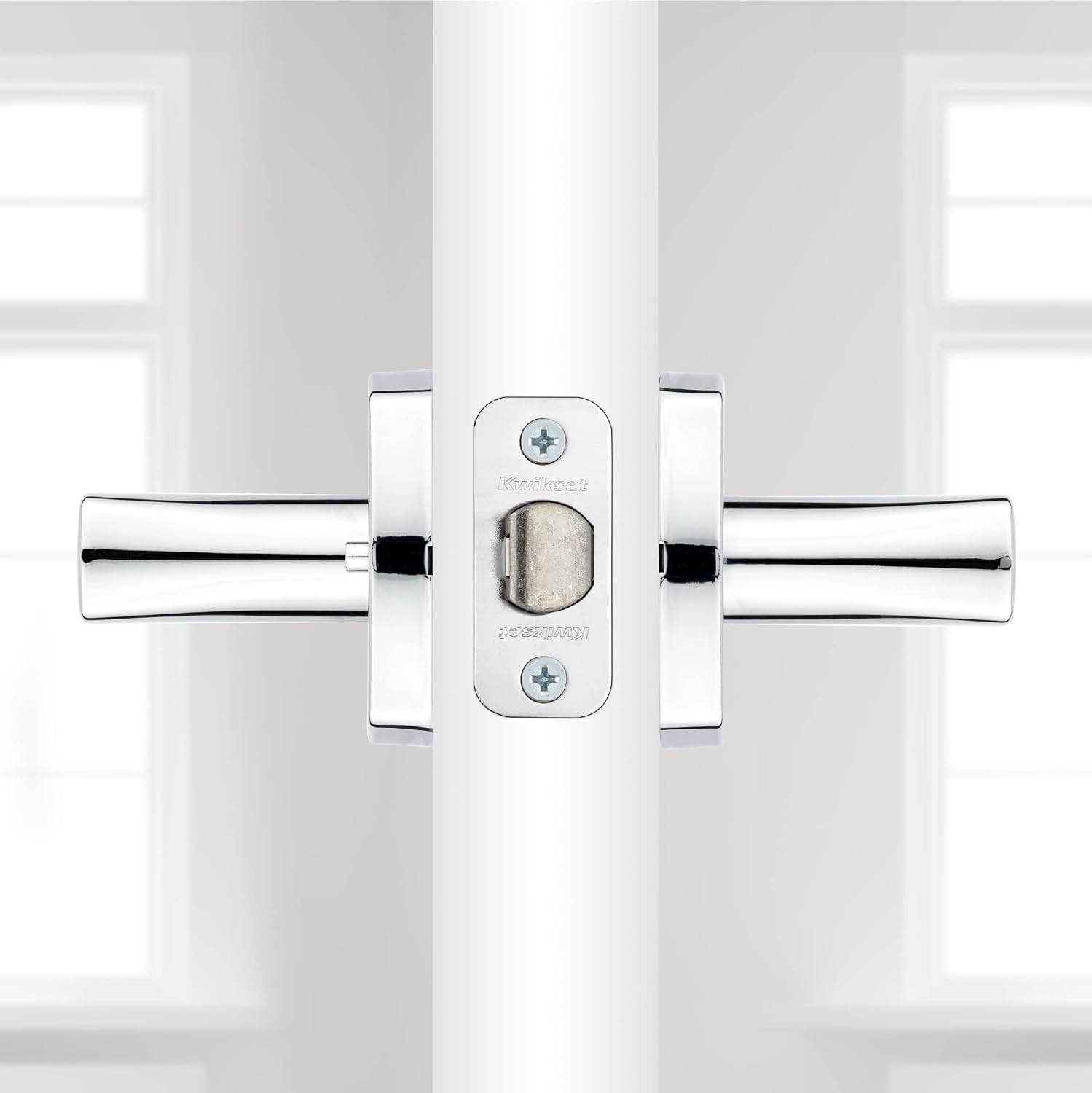 Kwikset Tripoli Lever Interior Privacy Door Handle with Lock, Door Lever For Bathroom and Bedroom, Polished Chrome Reversible Keyless Turn Lock