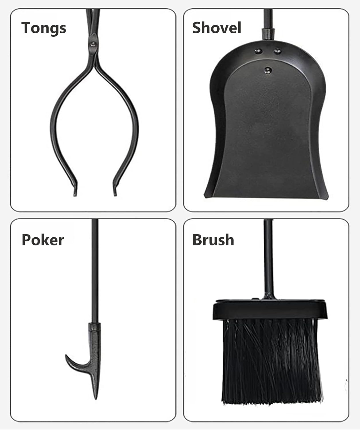 Indoor Outdoor Fireplace Tool Set with Poker, Tongs, Shovel, Brush, Stand, Modern Fire Pit Stand for Wood Burning/Hearth/Stove