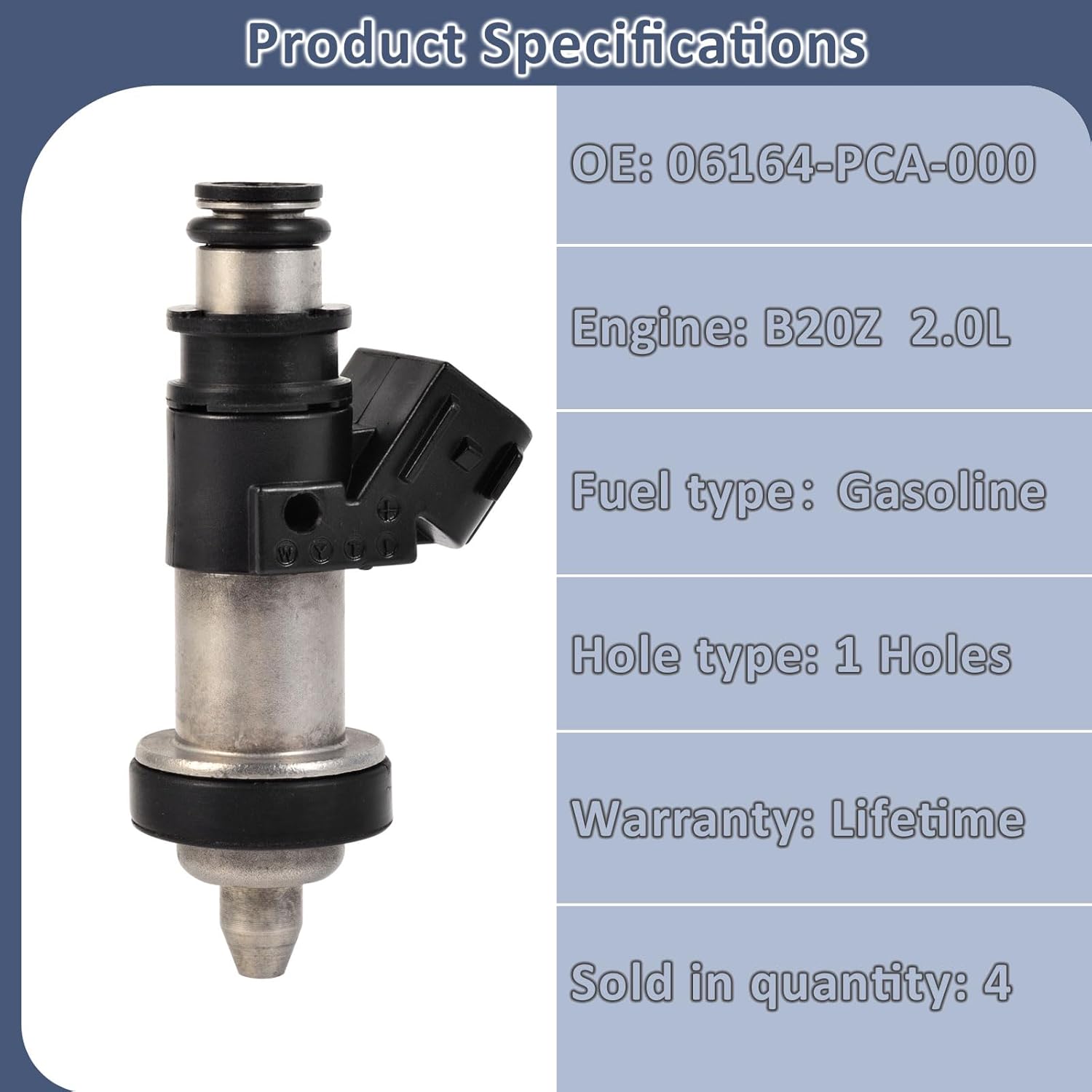 06164-PCA-000 2.0L Fuel Injectors,Compatible with/Honda 2.0 CRV 1999-2001 |1 Holes| |4 PC Set| |B20Z Engine|