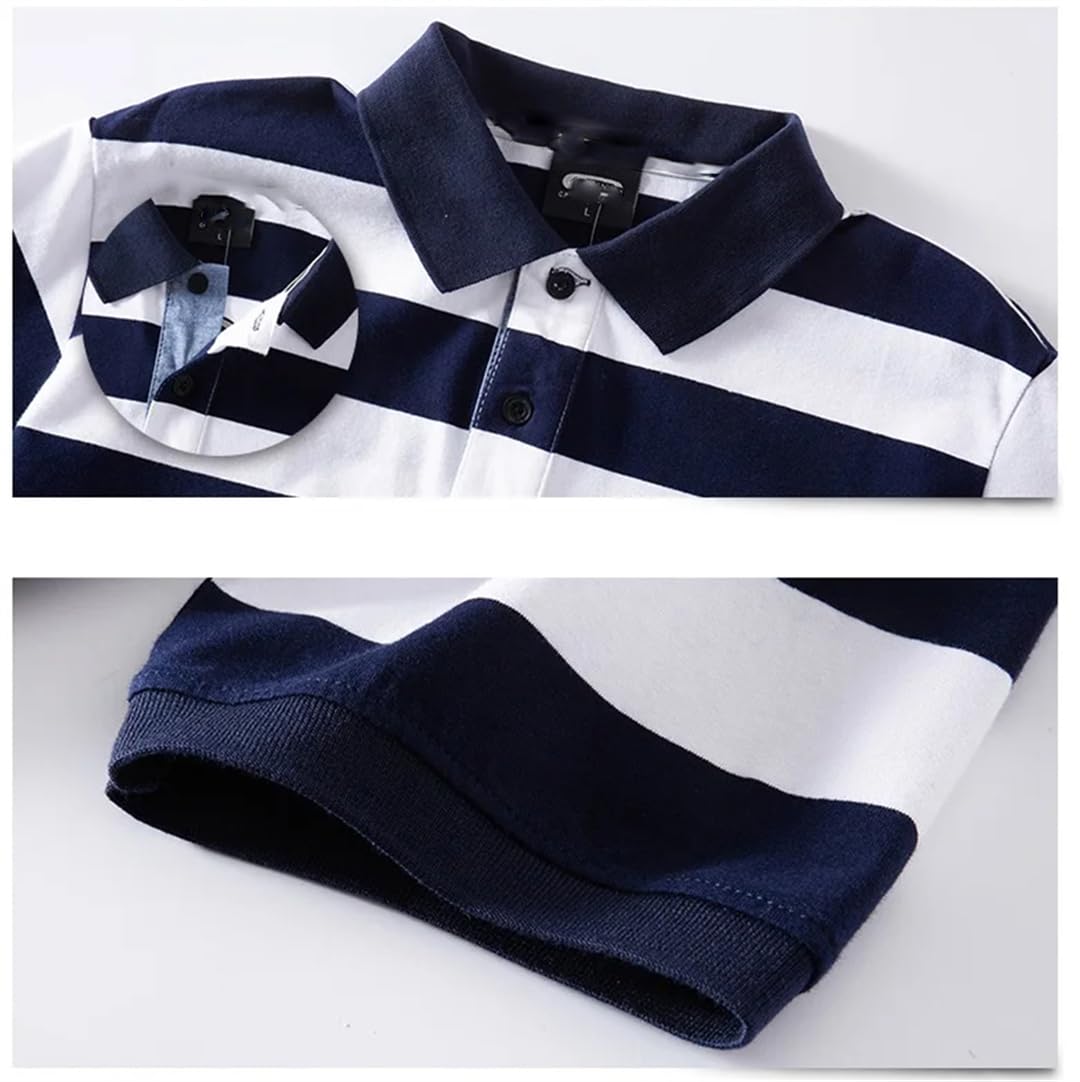 Ruereuu Polo da uomo a maniche corte con scollo a V, casual, a righe, in cotone, per lavoro, golf